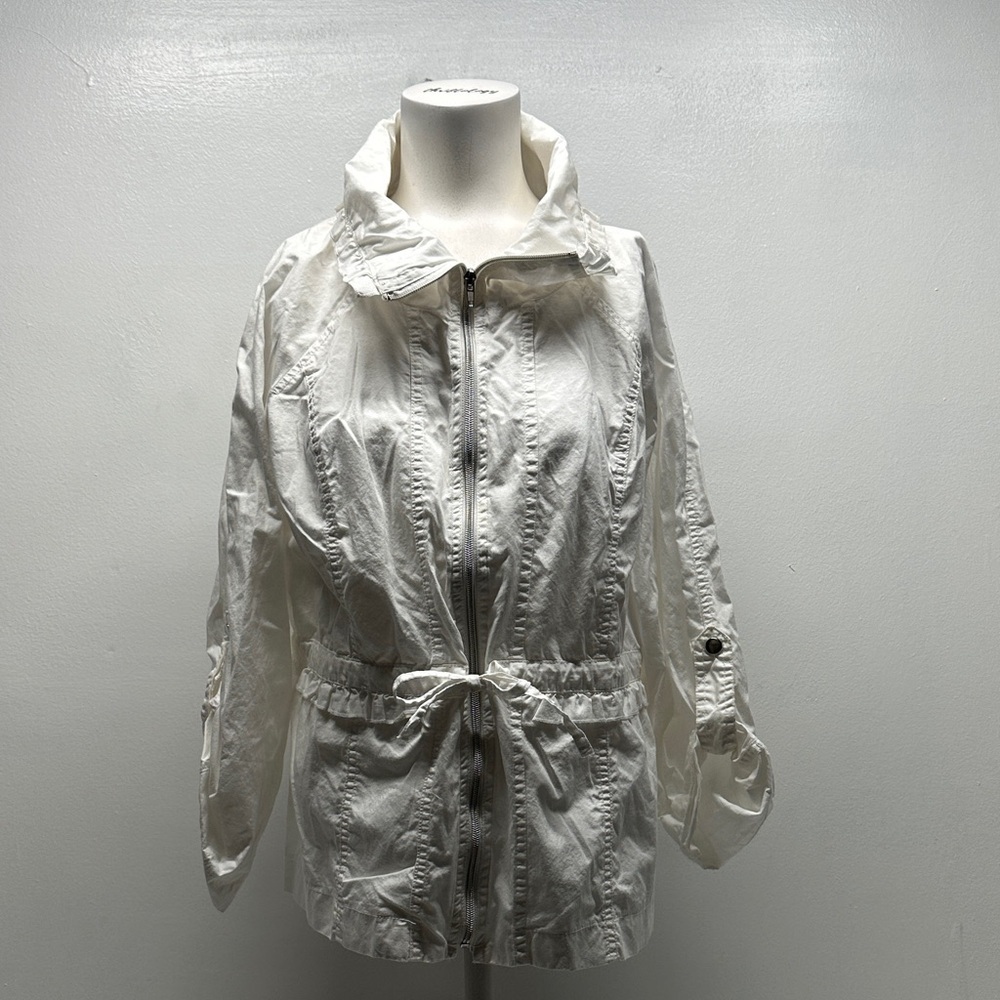 Sandro Paris Jacket Lightweight Pure Cotton Full Zip Coat Collared White Large
